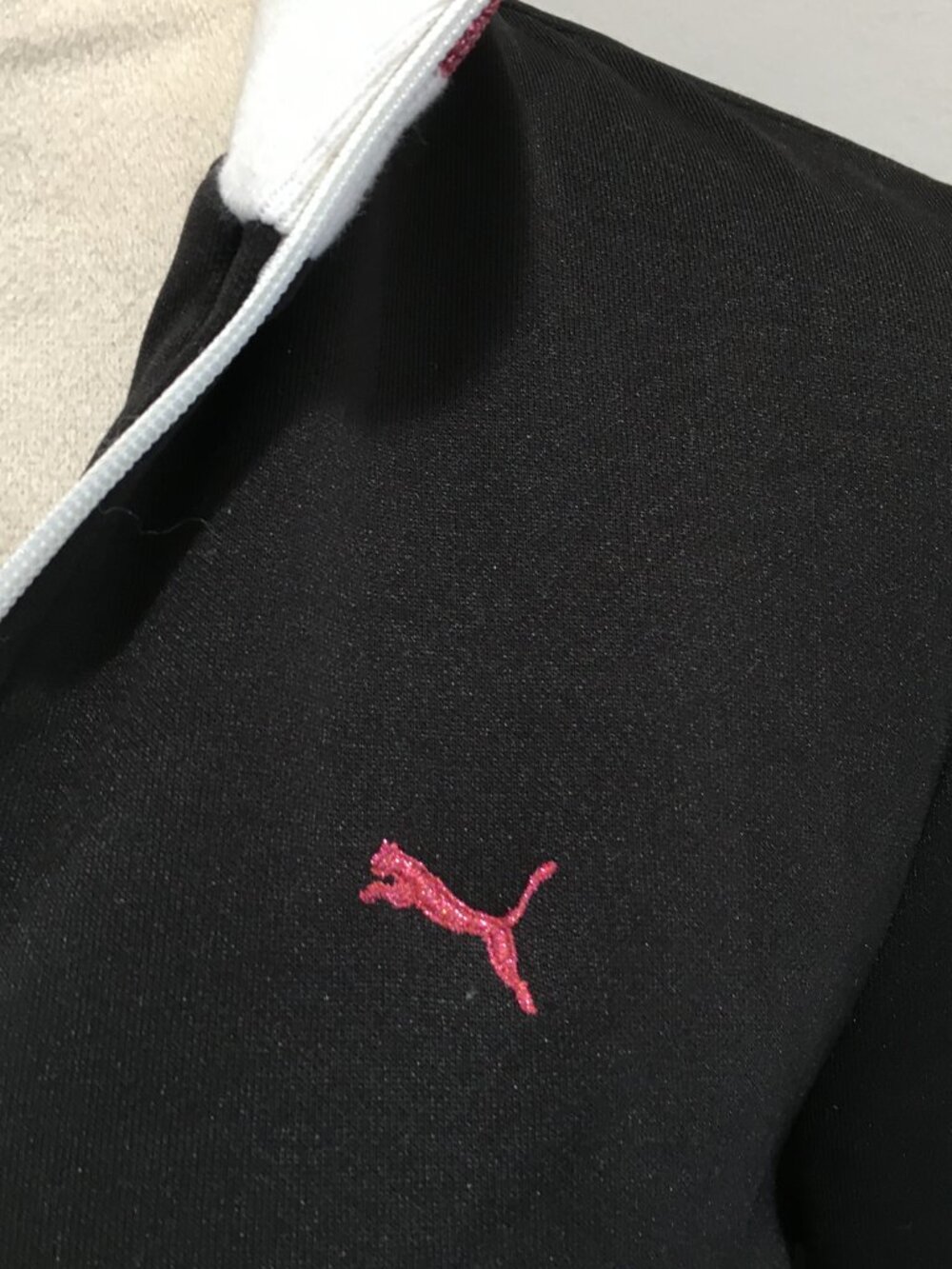 PUMA Black White Pink Glitter Cotton Trim Full Zip Long Sleeve Track Jacket - Picture 6 of 15